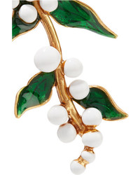 Oscar de la Renta Enameled Gold Plated Earrings Green