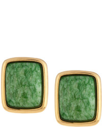 Nakamol Golden Rectangular Agate Stud Earrings Green