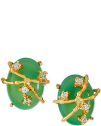 Indulgems Golden Vine Chalcedony Crystal Button Earrings Green
