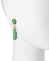 Nakamol Long Golden Double Drop Agate Earrings Green