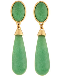 Nakamol Long Golden Double Drop Agate Earrings Green