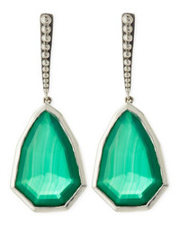 Stephen Dweck Small Sterling Silver Galactical Green Agate Drop Earrings