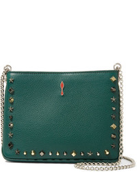 Christian Louboutin Triloubi Small Embellished Textured Leather Shoulder Bag Dark Green