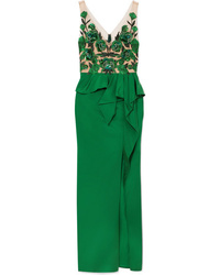 Green Embellished Beaded Evening Dress