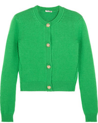 Miu Miu Cropped Embellished Cashmere Cardigan Green