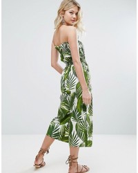 Asos Bandeau Jumpsuit In Print With Embellished Flamingo