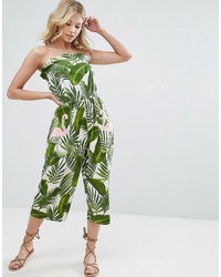 Asos Bandeau Jumpsuit In Print With Embellished Flamingo