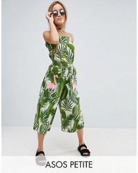 Asos Petite Petite Bandeau Jumpsuit In Print With Embellished Flamingo