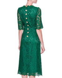 Dolce & Gabbana Dragonfly Embellished Lace Midi Dress Light Musk Green