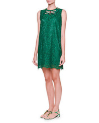 Green Embellished Lace Shift Dress