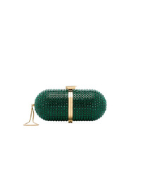 Green Embellished Leather Clutch