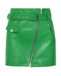 Green Embellished Leather Mini Skirt