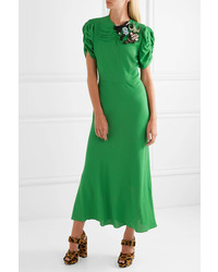 Miu Miu Embellished Crepe Midi Dress Green