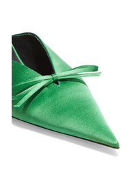 Balenciaga Bow Embellished Satin Mules Green