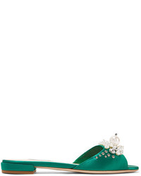 Miu Miu Embellished Satin Slides Emerald