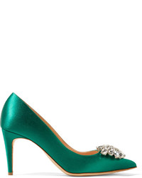 Rupert Sanderson Jewel Blair Crystal Embellished Satin Pumps Emerald