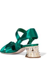 Miu Miu Swarovski Crystal Embellished Satin Sandals Emerald