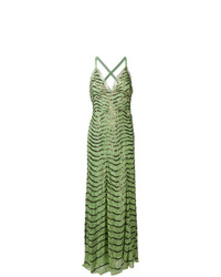 Green Embellished Sequin Evening Dress