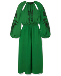 Green Embellished Silk Midi Dress