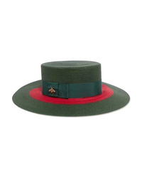 Green Embellished Straw Hat