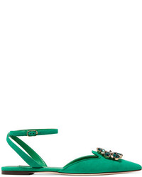 Dolce & Gabbana Bellucci Crystal Embellished Suede Point Toe Flats Jade