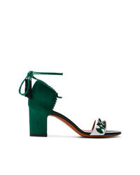 Green Embellished Suede Heeled Sandals