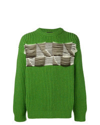 Green Embroidered Crew-neck Sweater