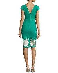 Catherine Deane Cap Sleeve Embroidered Jersey Cocktail Dress