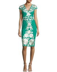Catherine Deane Cap Sleeve Embroidered Jersey Cocktail Dress