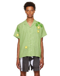 Green Embroidered Short Sleeve Shirt