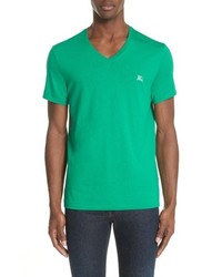 Green Embroidered V-neck T-shirt