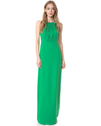Halston Heritage Round Neck Gown With Flounce Back