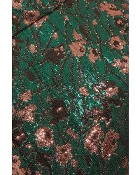 Prada Metallic Floral Jacquard Flared Pants Green