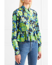 MSGM Ruffled Floral Print Cotton Shirt
