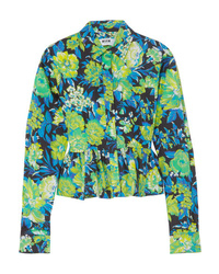 MSGM Ruffled Floral Print Cotton Shirt