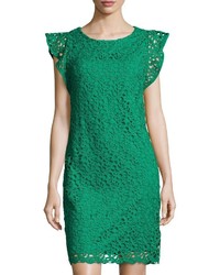 Chetta B Flutter Sleeve Floral Lace Dress Medium Green