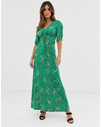 TFNC Floral Three Quarter Sleeve Ruched Front Maxi Dress