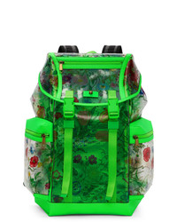 Green Floral Leather Backpack
