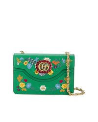 Green Floral Leather Crossbody Bag