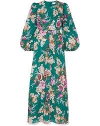 Green Floral Linen Maxi Dress