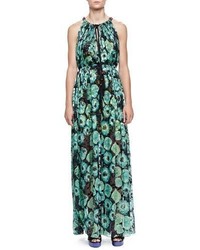Lanvin Floral Print Tassel Drawstring Neck Maxi Dress