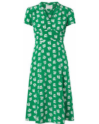 Morgan Hvn Floral Print Silk Crepe De Chine Midi Dress Green