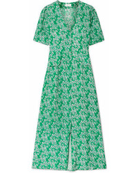 Rixo London Jackson Floral Print Crepe De Chine Midi Dress Green