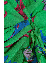 Etro Twist Back Ruffled Asymmetric Floral Print Silk Crepon Midi Dress Green