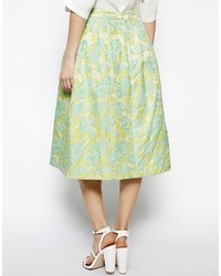 Asos Premium Prom Midi Skirt In Floral Jacquard