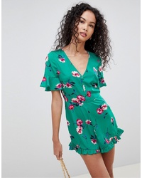 Influence Floral Print Playsuit With Ruffle Shorts