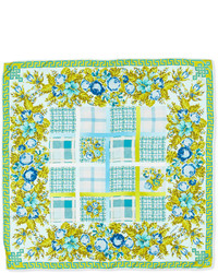 Versace Floral Checkerboard Silk Scarf Bluegreen