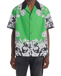 Valentino Dark Blooming Floral Short Sleeve Button Up Shirt