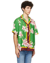 Valentino Green Flower Bowling Short Sleeve Shirt