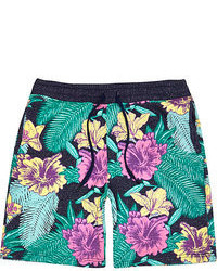 River Island Navy Antioch Tropical Floral Print Shorts